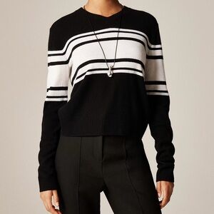 NWT J.Crew Cashmere High V-neck Sweater in Stripe